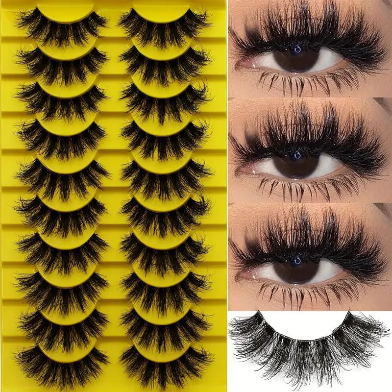 10-Pairs Mink Effect False Eyelashes - Natural & Voluminous (Fluffy & Curly Ultra-Realistic Look)​_voghion.com