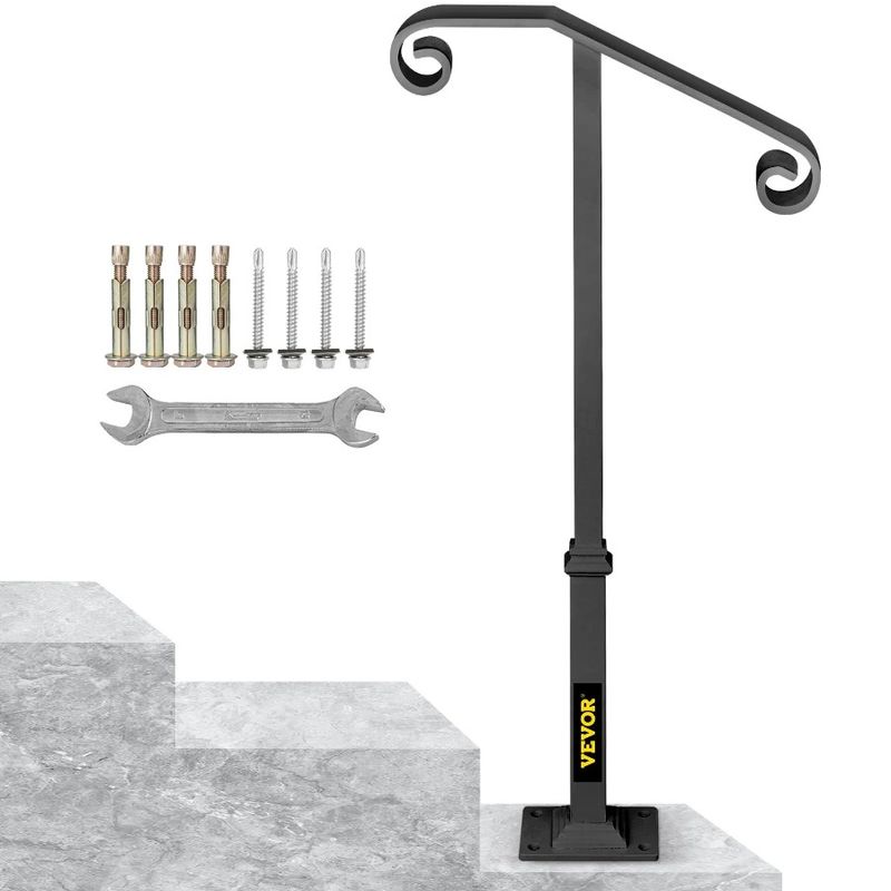 R Porch Iron Outdoor Steps Stair Or Outdoor Handrails 1 Handrail Post For Transitional Gray Steps Fit Wrought 2 Single Railing_voghion.com