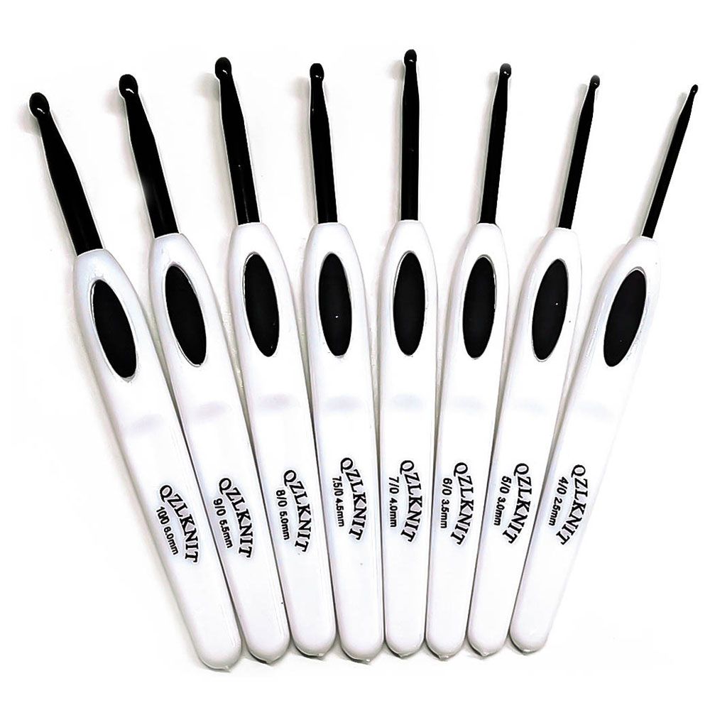 Strickwerkzeug, Pullovernadel, ABS, weißer Griff, schwarzes Aluminium, Häkelnadel-Set, 16-teilig_voghion.com