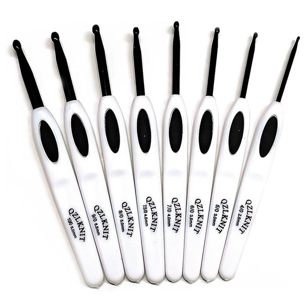 Strickwerkzeug, Pullovernadel, ABS, weißer Griff, schwarzes Aluminium, Häkelnadel-Set, 16-teilig_voghion.com