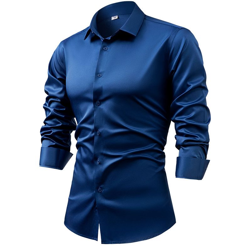 Herrenhemd aus Seidensatin mit langen Ärmeln – knitterfreies und antistatisches Business-Casual-Button-Down-Hemd für formelle und Freizeitkleidung_voghion.com
