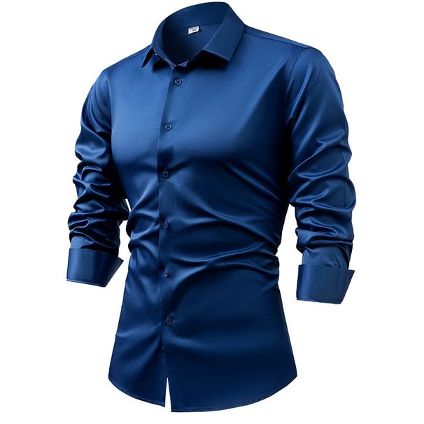 Herrenhemd aus Seidensatin mit langen Ärmeln – knitterfreies und antistatisches Business-Casual-Button-Down-Hemd für formelle und Freizeitkleidung_voghion.com