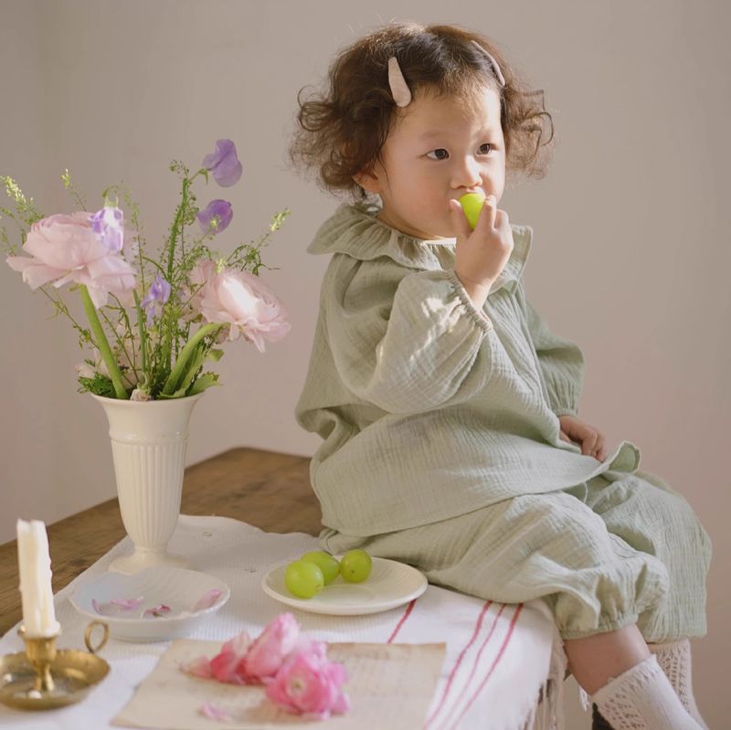 Korean Style Ins Style Girls' Pajamas Gauze Cotton Breathable Top Baby's All-match Outfit Children's Home Clothes Set_voghion.com