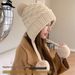 Lazy Style Thickened Double-layer Ear Protection Cold Proof Three Wool Ball Rabbit Fur Hat Children's Winter Velvet Face Protection Knitted Hat_voghion.com