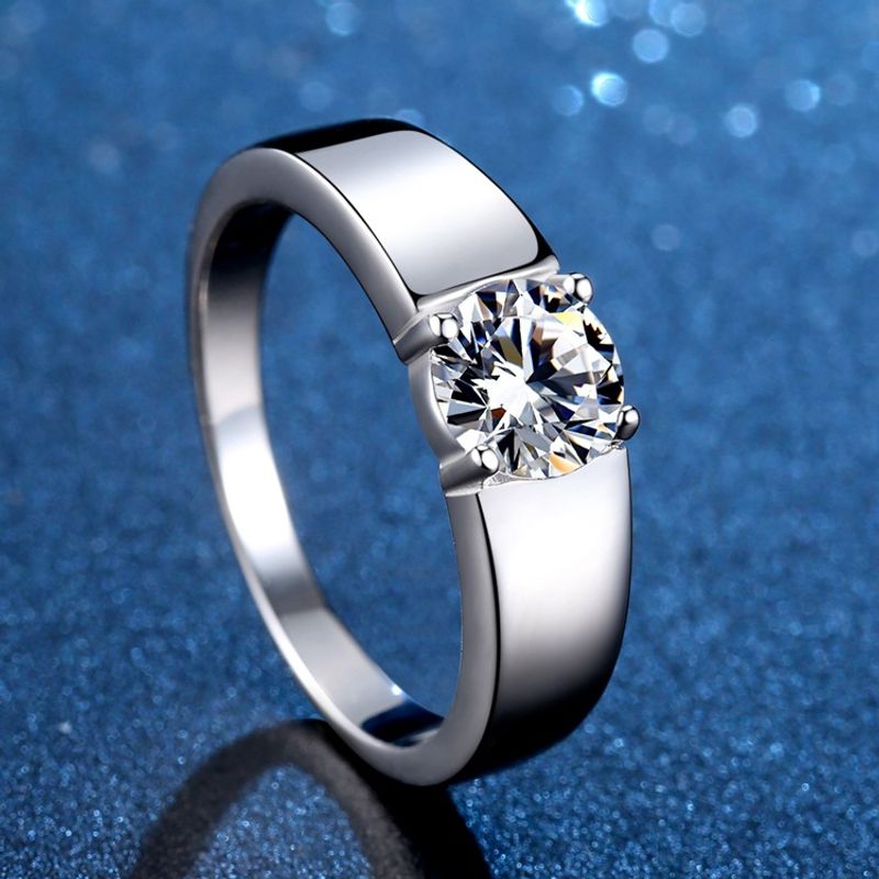 Sterling silver s925 platinum men's ring one carat simulation diamond ring wedding ring fashion men's ring moissanite ring_voghion.com
