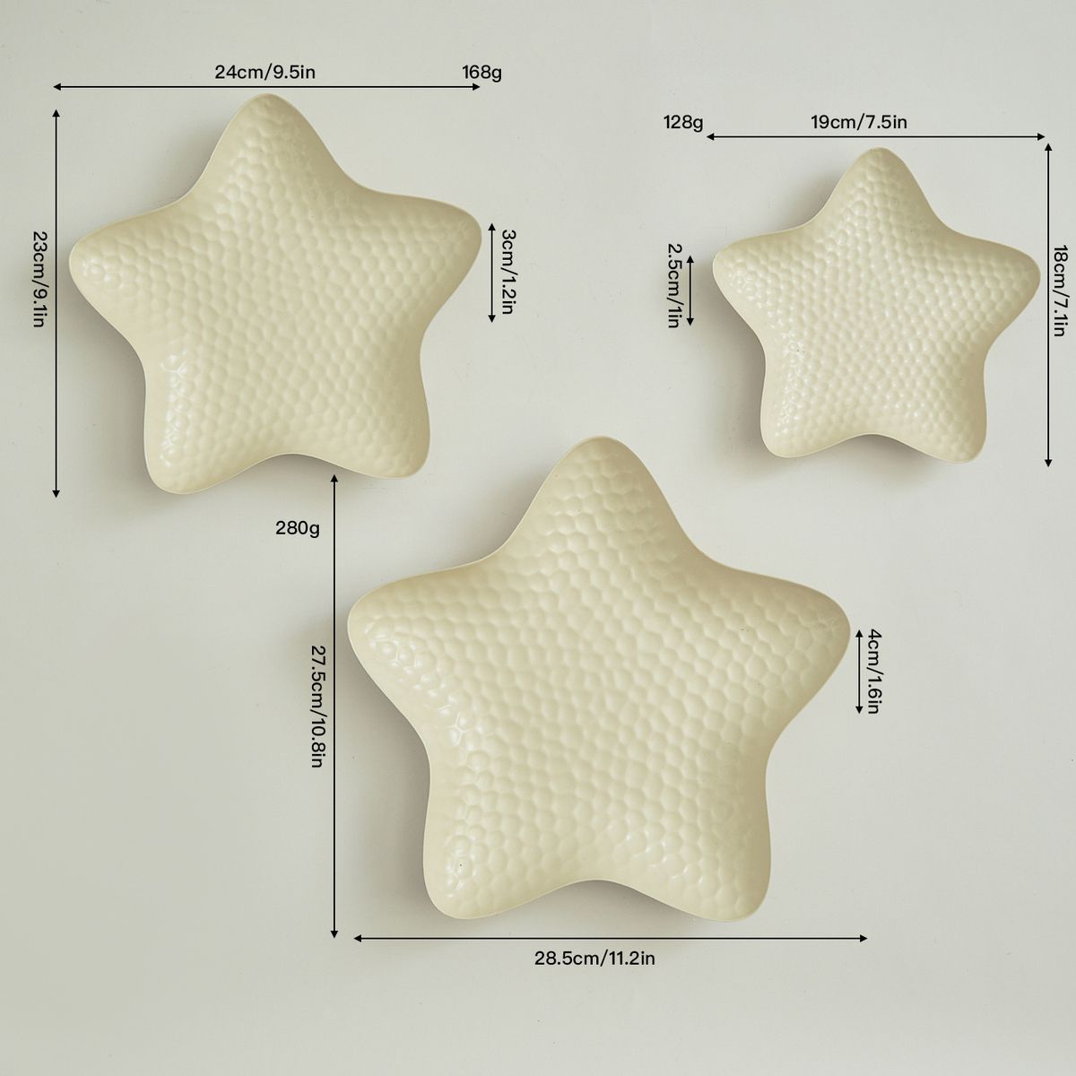 Nordisches Snacktablett-Set in Sternform, elegantes metallisches Punkt- und Sterndesign, 3-teilige dekorative Servierplatten für Wohnzimmer, Dessert_voghion.com