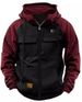 Spring And Autumn New Men's Hooded Solid Color Youth Sports Multi-Pocket Leather Patch Sweatshirt Workwear_voghion.com