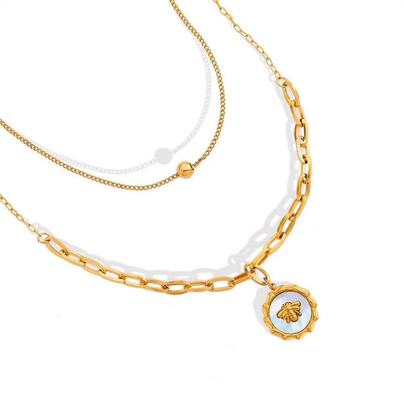Stile retrò, piccola ape, fritillaria bianca, collana in acciaio al titanio, design a doppio strato, nuova moda_voghion.com