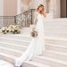 Women’s Clothing wedding dress light luxury new summer lace French applique deep V neck transparent long sleeve main wedding dress_voghion.com