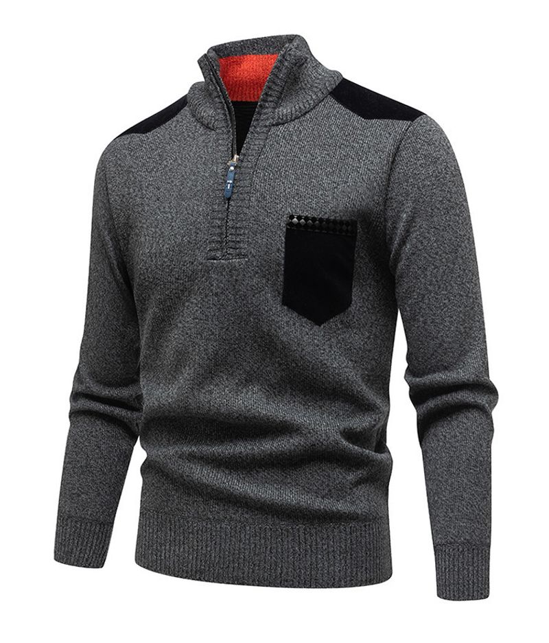Maglione con collo alto e mezza cerniera, da uomo, in autunno e inverno, nuovo stile casual, coordinato, lavorato a maglia_voghion.com