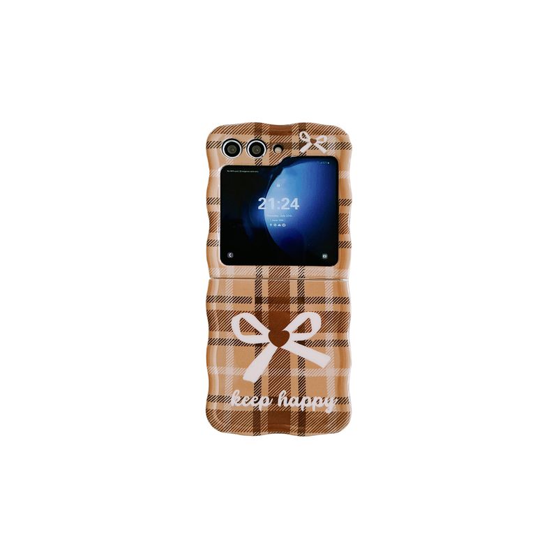 Korean style plaid bow for galaxy zflip3/4 phone case Samsung 5 generation folding protective case bracelet_voghion.com