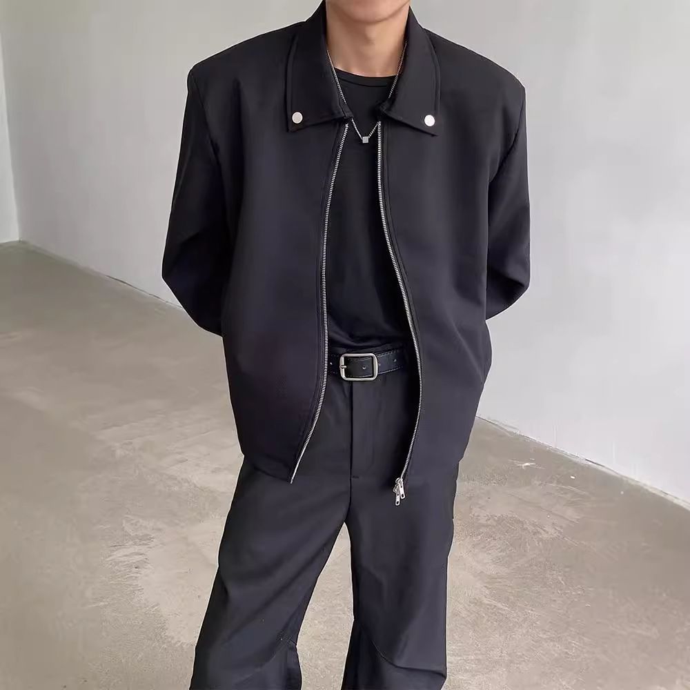 Black short jacket, men's spring and autumn style, high-end and cool, shoulder length executive jacket, baseball jacket_voghion.com