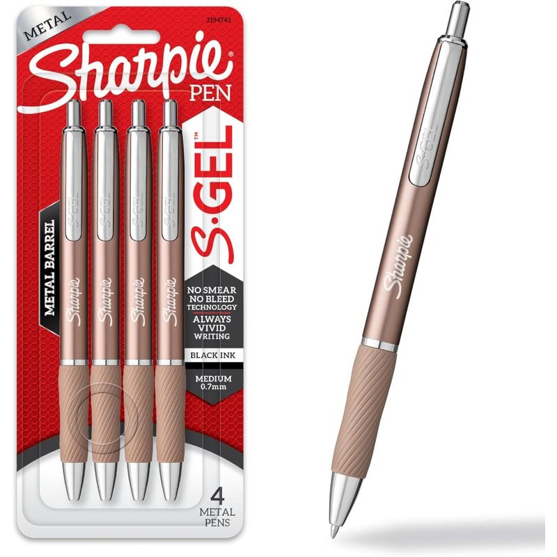 SGel Gel Pens Sleek Metal Barrel Champagne Medium Point 0.7mm Black Ink 4 Count_voghion.com