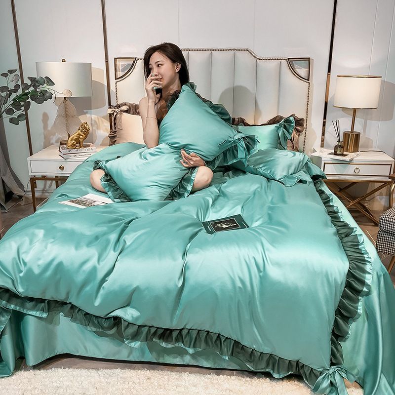 Washed Silk Four Piece Set Light Luxury Princess Style High Grade Silky Nude Sleeping Ice Silk Bed Skirt Anne Series_voghion.com