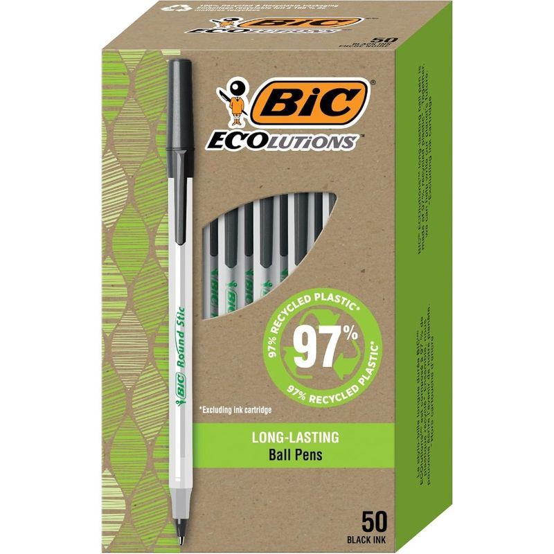 Lutions Round Stic Ballpoint Pens Medium Point 1.0mm 50Count Pack Black Ink Pens Made From 97 Recycled Plastic_voghion.com