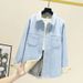 Camicia in denim con fodera in pile da donna - Giacca casual invernale in flanella calda e calda, a maniche lunghe e oversize (blu scuro/azzurro, S-3XL)_voghion.com