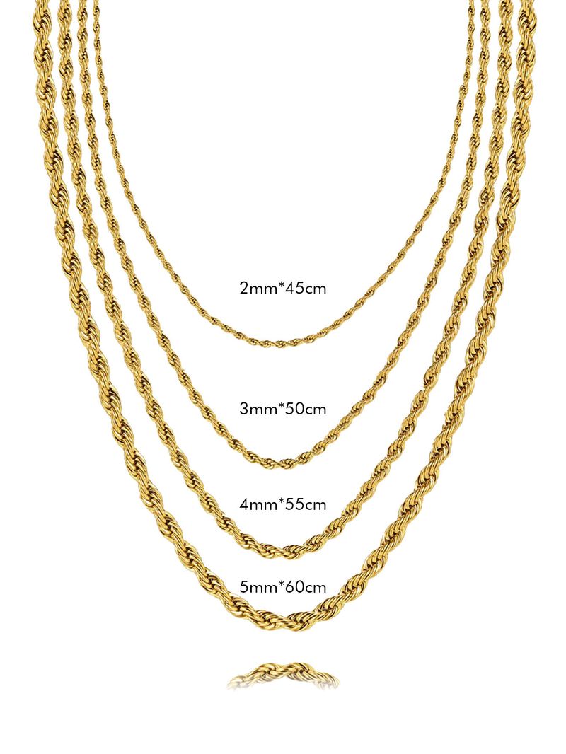 Vacuum Electroplated Real Gold Twisted Stainless Necklace Cuban Titanium Steel Hip Hop Men's Chain_voghion.com