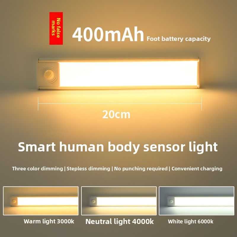 Intelligentes LED-Nachtlicht mit menschlichem Körpersensor, kabelloses Laden, keine Verkabelung erforderlich, für Kleiderschrank, Schrank, Eingangsbereich, Flur, Nachttisch_voghion.com