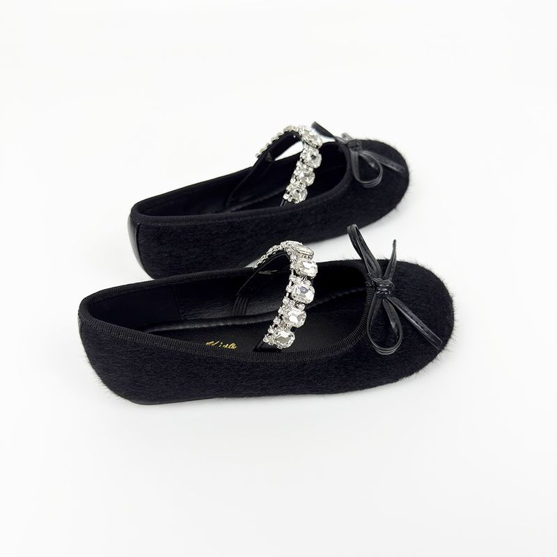 Girls' Flats Children's Single Shoes One Step Soft Sole Rhinestone Shoes Bow Horse Hair Shallow Mouth Comfortable Single Shoes Performance Shoes_voghion.com