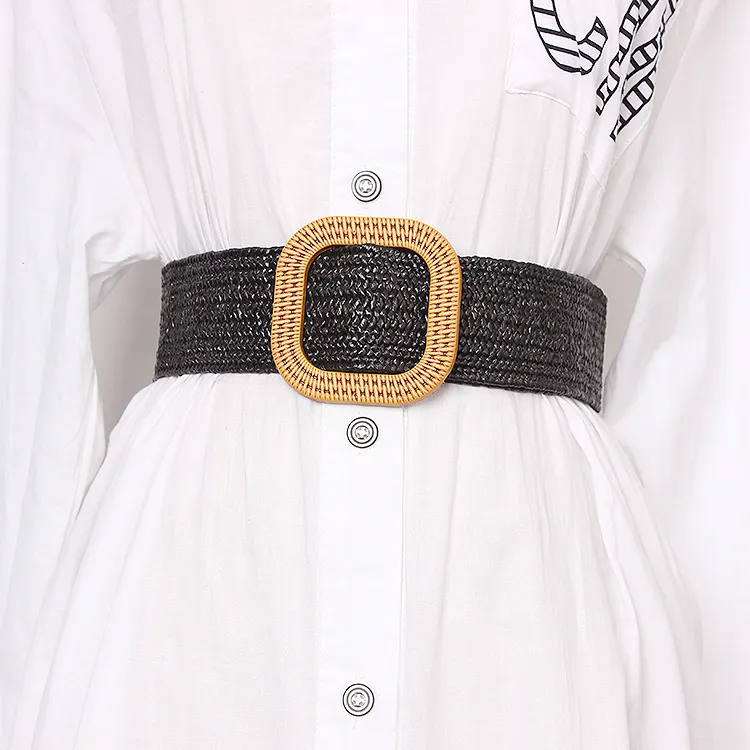Women Braided Belts Summer Fashion Braided Elastic Belt Women's Decorative Dress Wide Waist Elastic Belt Free Of Punching Belt_voghion.com