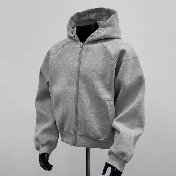 Grey Hooded Zipper Sweatshirt Men's Spring And Autumn Trendy Brand Loose Cardigan Top Jacket_voghion.com