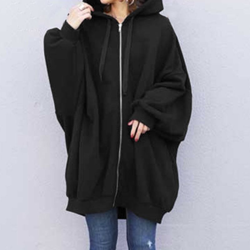 Women's Clothing Autumn And Winter New Overseas Women's Clothing Sexy Solid Color Loose Sweater Fashion Hooded Zipper_voghion.com