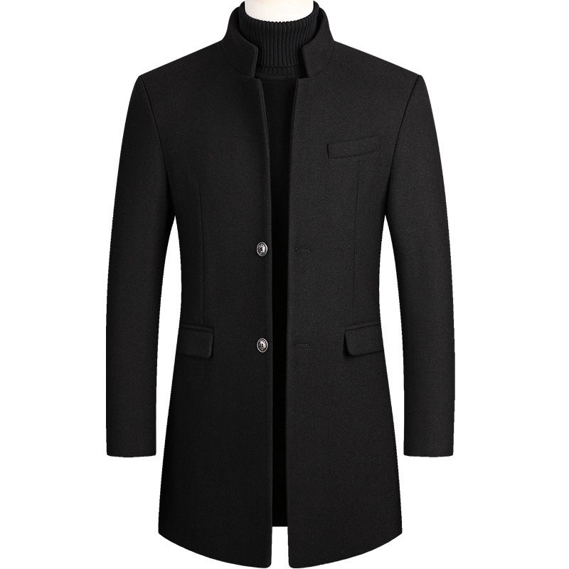 Fashion light luxury classic men's casual fall and winter thickened medium-length tweed trench coat Hot sale!_voghion.com