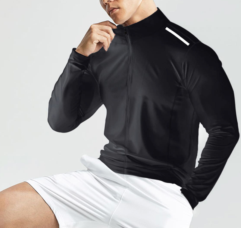 Men‘s jacket autumn and winter high-elastic tight-fitting quick-drying clothing running training long-sleeved running stand-up collar_voghion.com