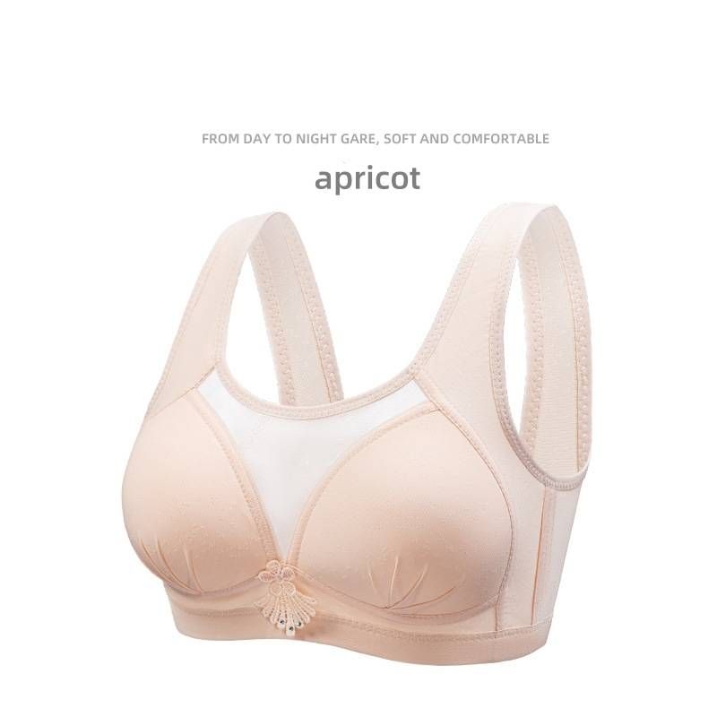 New Fashion Large Size Front Button Gather Comfortable and Breathable Thin No Steel Ring Bra for Women,Lace lingerie_voghion.com