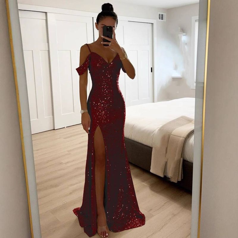 Damenbekleidung neues Sling-Pailletten-Schlitzkleid INS lässiges, lockeres Partykleid_voghion.com
