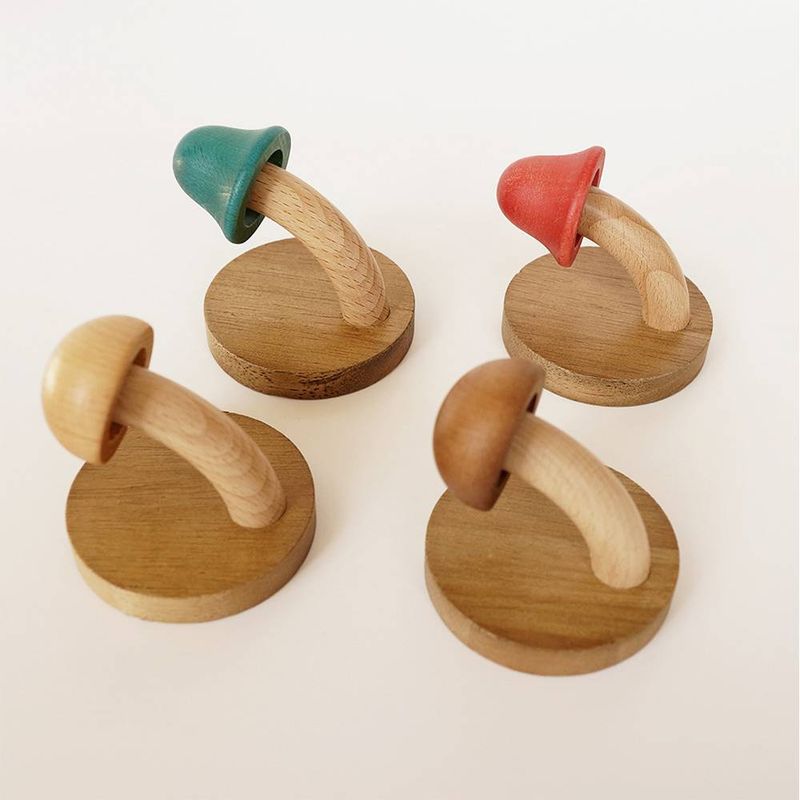4-color wooden mushroom hook, non perforated solid wood clothes hook, storage hook, clothes cap hook_voghion.com