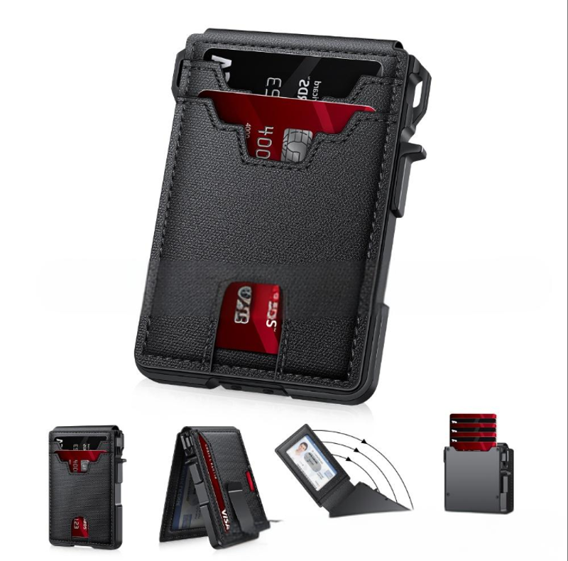 Portofel bărbătesc cu fermoar, stil nou, cu clips de bani, piele ultra subțire, cu slot pentru carduri de credit, RF, pentru bărbați, cu ID, pliabil, pentru afaceri_voghion.com