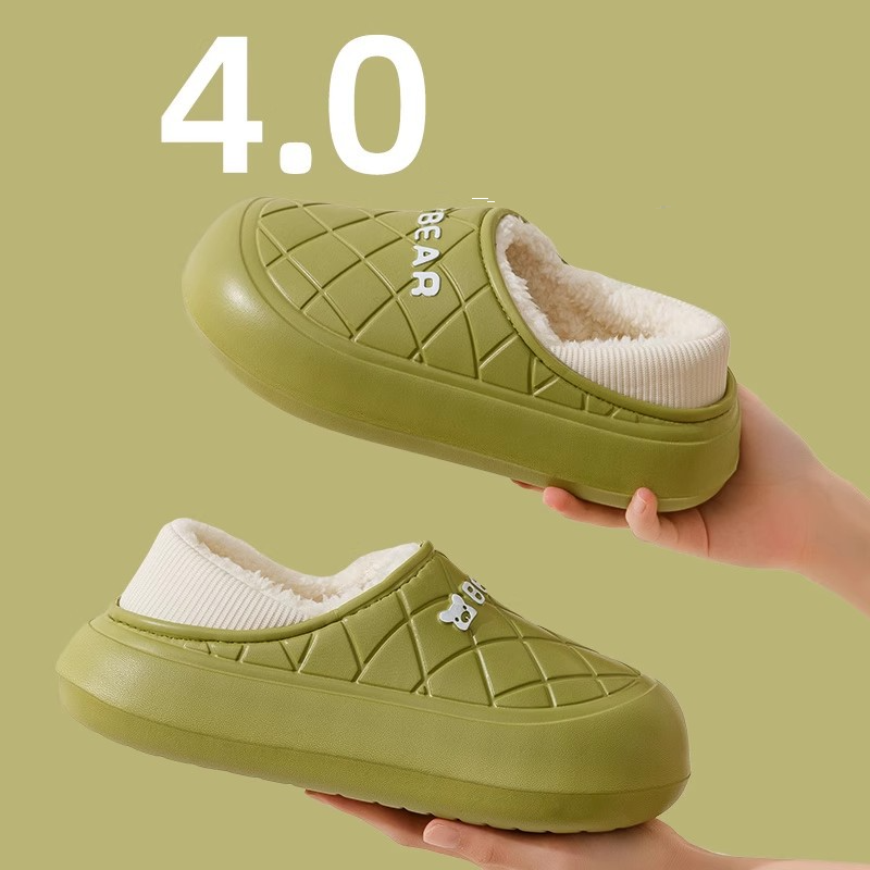 Waterproof Cotton Slippers For Women For Winter Outdoor Wear Indoor Home Thick Soled Plush Warm Heeled Cotton Shoes For Men_voghion.com