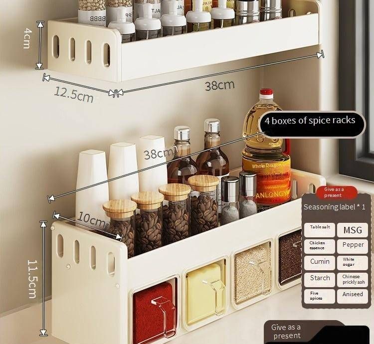Wall Mounted Spice Rack Organizer - No Drilling Required, Multi-Tier Kitchen Storage With Free Measuring Spoons & Waterproof Labels_voghion.com