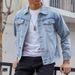 Men's Denim Jacket With Floral Print, Loose Fit Casual Long Sleeve Shirt Coat For Spring & Autumn, Youth Trendy Open Front Coat_voghion.com