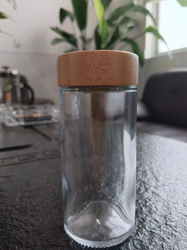 rund glaskryddburk bambulock kryddflaska kökskrydda förvaringsburk modern enkel kryddflaska_voghion.com