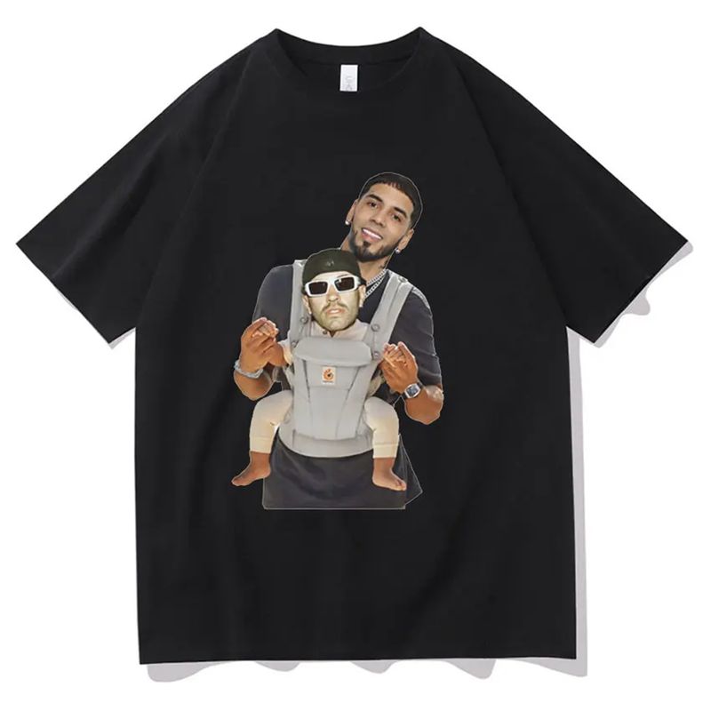 Maglietta grafica con disegno del carrozzina del rapper Anuel AA Feid, da uomo, hip hop, oversize, unisex, casual, 100% cotone._voghion.com