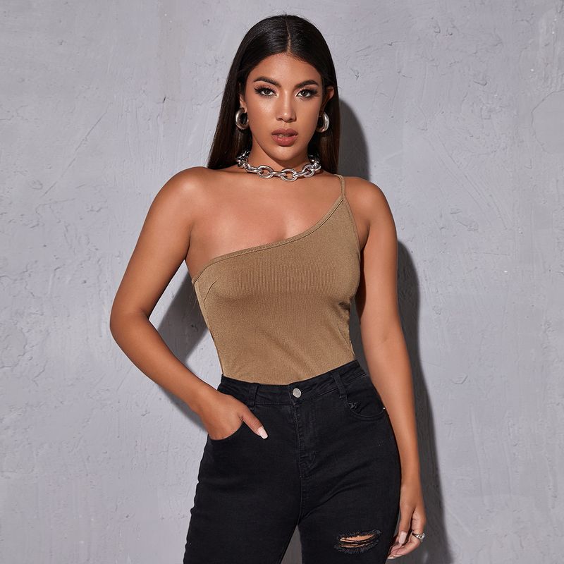 Sexy One-Shoulder-Weste für Damen, trägerlose Neckholder-Weste, kreatives Oberteil mit diagonalem Ausschnitt_voghion.com
