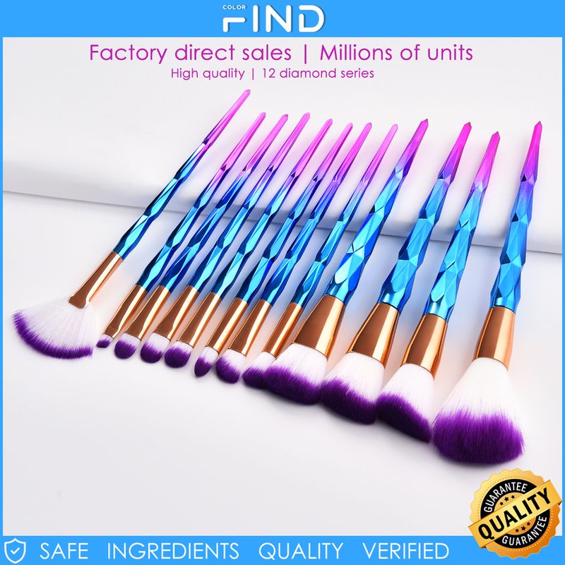 FINDCOLOR 12 set di pennelli per trucco professionale con design a diamante multicolore, set da viaggio di alta qualità_voghion.com