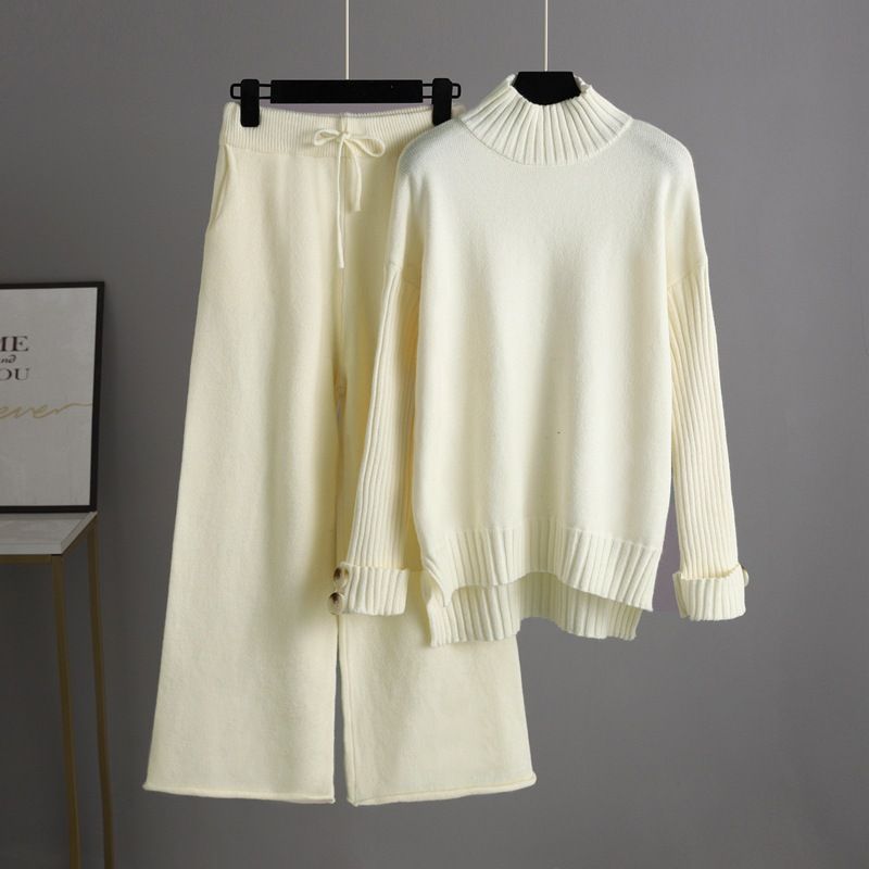 Îmbrăcăminte pentru femei tricotată costum pentru femei în stil western pulover cu guler înalt îngroșat îmbrăcăminte exterioară lejeră set din două piese_voghion.com