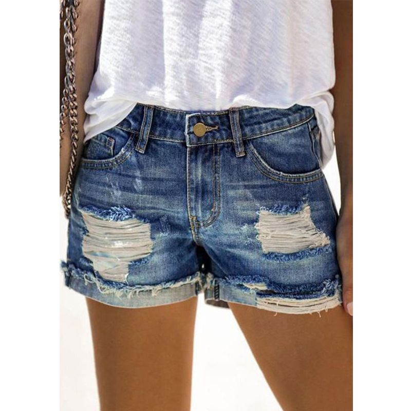 best-selling high-waist ripped jeans women's street trendy patch printed denim shorts_voghion.com