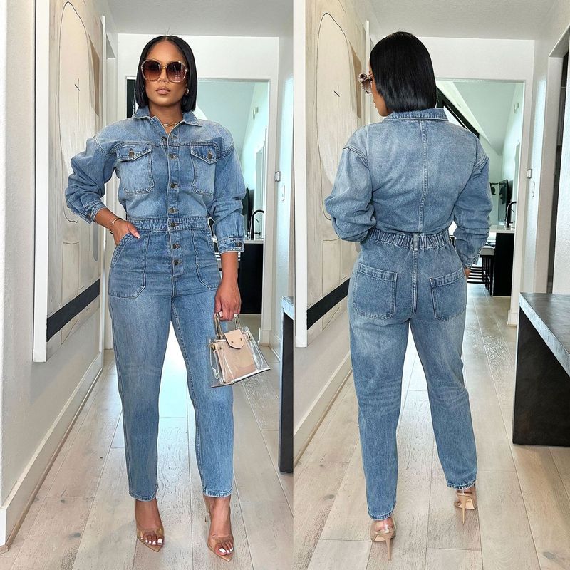 Women's Clothing ins internet celebrity same style sexy fashion denim jumpsuit_voghion.com