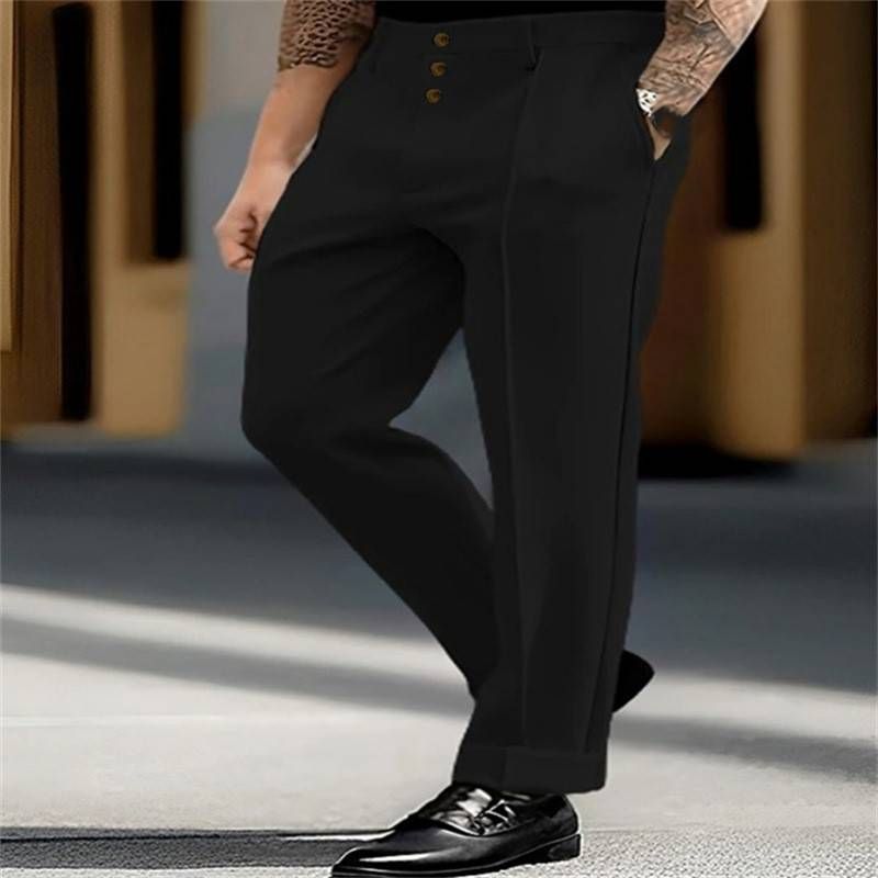 Men's Clothing Fashion Button Outdoor Straight Suit Pants_voghion.com