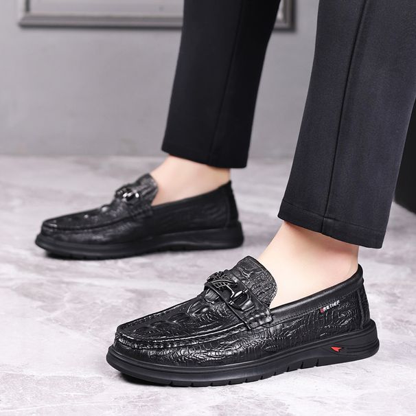 ct Suitable For All Seasons Doudou 2025 Spring New Cowhide High-end Loafers Business Men's Casual Leather Crocodile Pattern Single Shoes_voghion.com