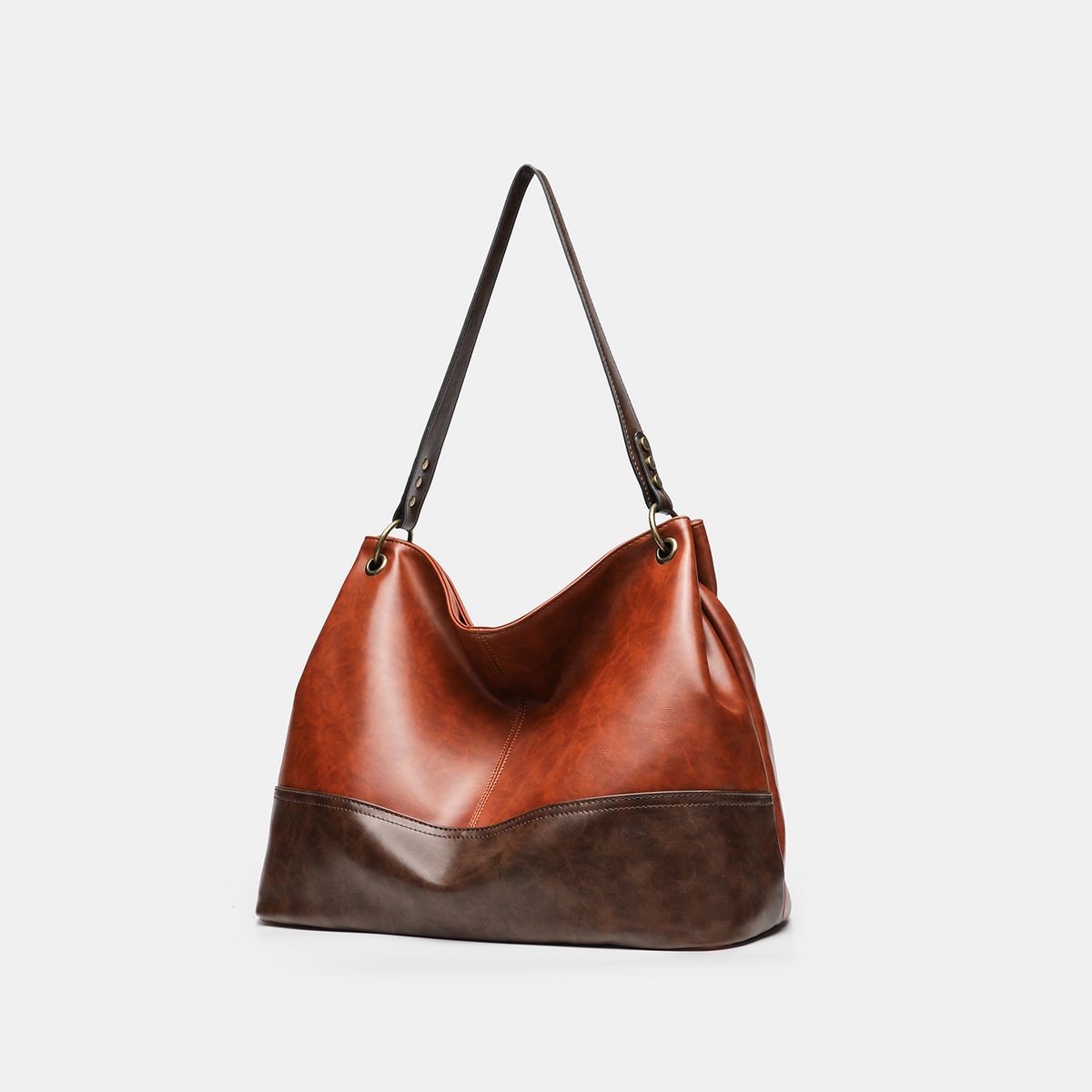 Bolsa tote feminina de novo estilo, com zíper patchwork, grande capacidade, outono de 2025_voghion.com