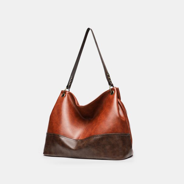 Bolsa tote feminina de novo estilo, com zíper patchwork, grande capacidade, outono de 2025_voghion.com