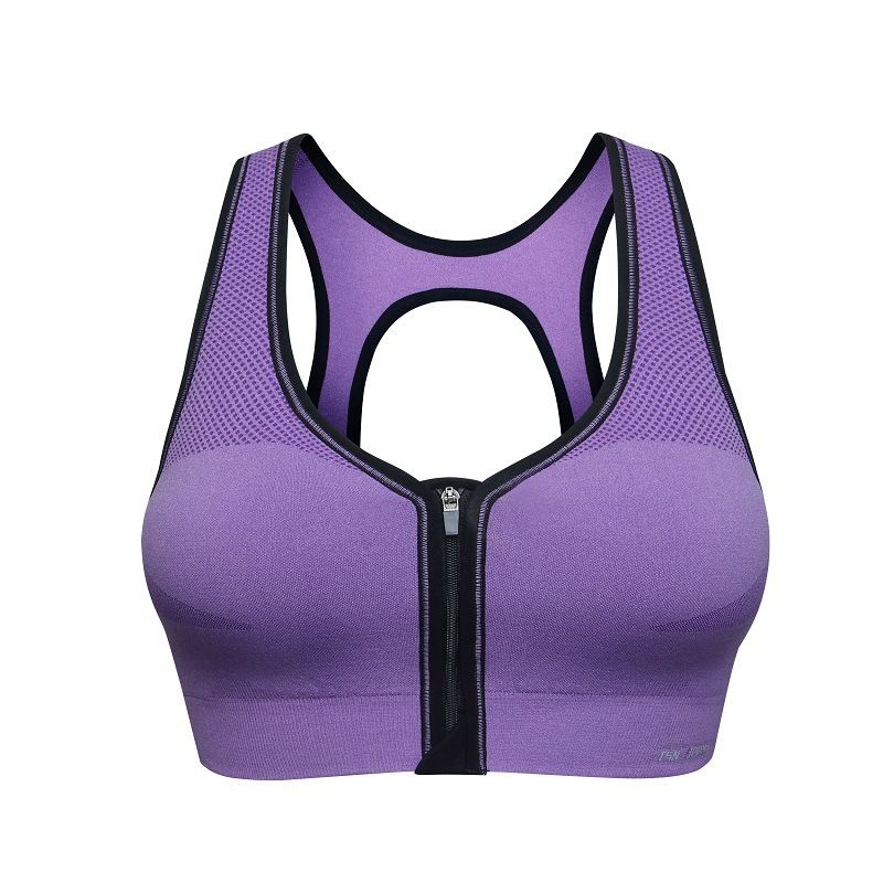 Fitness-Laufsport für Damen mit Frontreißverschluss, formender, gepolsterter, nahtloser, stoßfester Yoga-BH_voghion.com