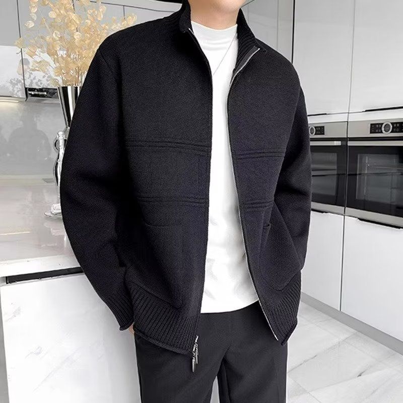Vêtements pour hommes 2024 automne et hiver nouveau cardigan pour hommes pull manteau marque de mode Pu Shuai double fermeture éclair col montant veste pull épaissi_voghion.com