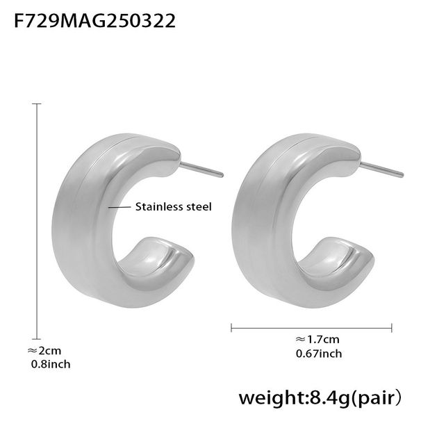 Orecchini pendenti versatili da donna in acciaio inossidabile, a forma di C cava, da 20 mm, placcati in oro K, stile semplice, resistenti allo sbiadimento._voghion.com