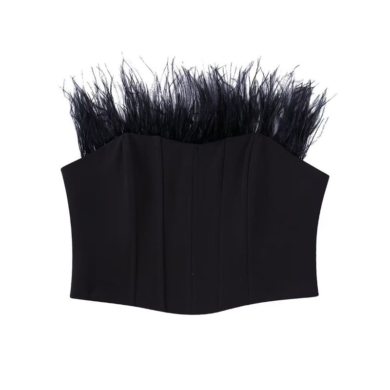 Women's sexy feathered corset style two-color wrap top_voghion.com